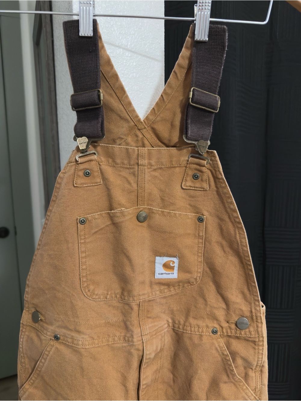 Carhartt Kids Tan Duck Canvas Overalls with Brown Straps